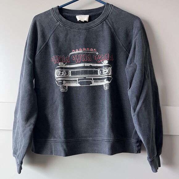 Sezane Sweatshirt Womens Medium Black Wild Wild Child Graphic Crewneck Pullover - Picture 1 of 10